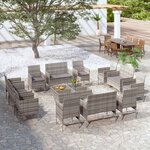 vidaXL Salon de jardin 16 Pièces avec coussins Résine tressée Gris