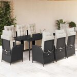 vidaXL Ensemble à manger de jardin 9Pièces coussins noir résine tressée