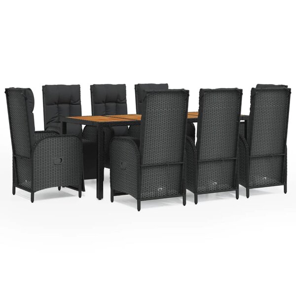 vidaXL Mobilier à dîner de jardin 9Pièces et coussins noir résine tressée
