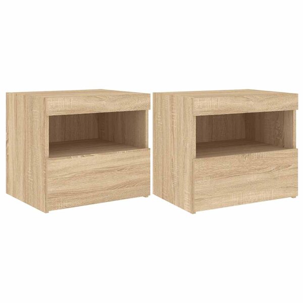 vidaXL Tables de chevet et lumières LED 2 Pièces chêne sonoma 50x40x45 cm