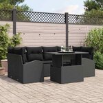 vidaXL Ensemble de canapé de jardin avec coussin 7 Pièces Noir Poly rotin