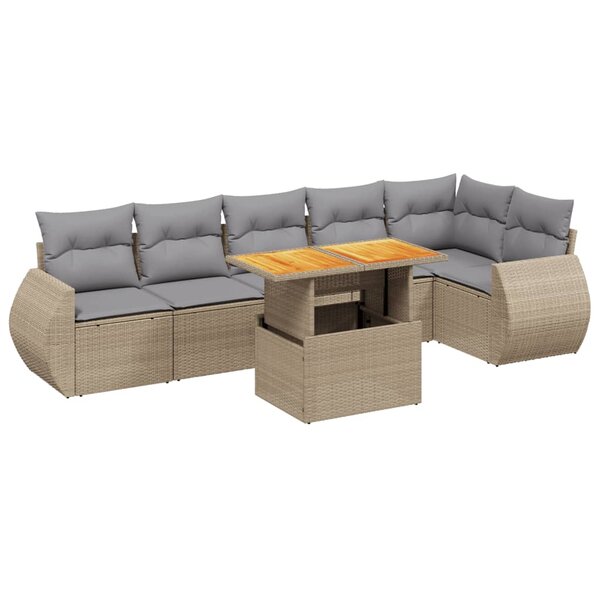 vidaXL Salon de jardin avec coussins 7 Pièces beige résine tressée