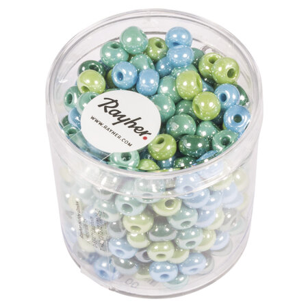 Perle en verre Grand trou Ø 5 4 mm Teintes vert/bleu