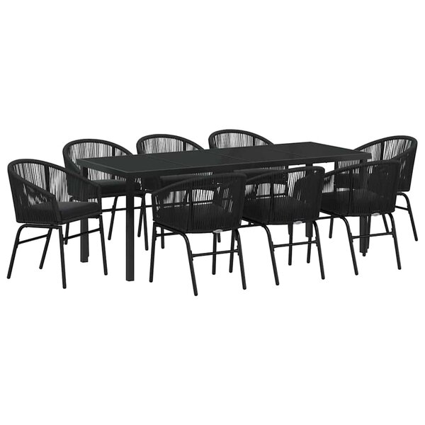vidaXL Ensemble de salle à manger pour jardin 9 Pièces Noir Poly rotin