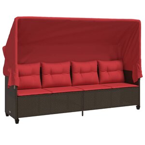vidaXL Chaise longue avec auvent et coussins marron résine tressée