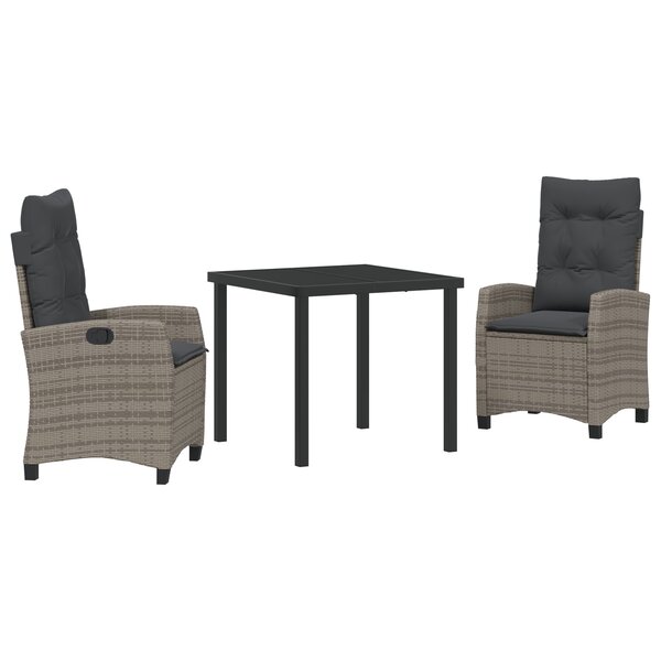 vidaXL Ensemble de salle à manger de jardin 3 pièces avec coussins - Rattan gris