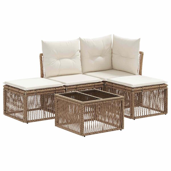 vidaXL Ensemble de canapé de jardin 5 Pièces Beige polyrotin