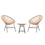 Le Luna : salon de jardin beige 2 fauteuil oeuf et 1 table