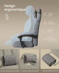Fauteuil de bureau confortable 10 cm d’épaisseur hauteur réglable ergonomique gris 12_0005899