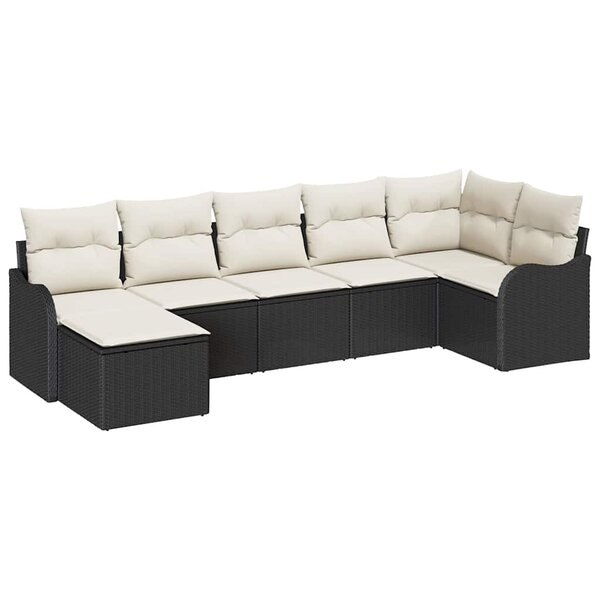 vidaXL Ensemble de canapé de jardin 7 Pièces Noir et blanc Poly rotin