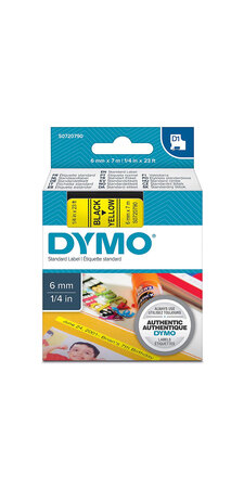 Dymo labelmanager cassette ruban d1 6mm x 7m noir/jaune (compatible avec les labelmanager et les labelwriter duo)
