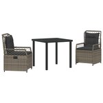 vidaXL Ensemble de salle à manger de jardin 3 pièces en poly rattan gris