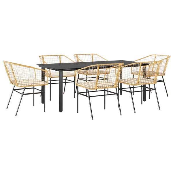 vidaXL Ensemble à manger jardin coussins 7Pièces marron poly rotin verre