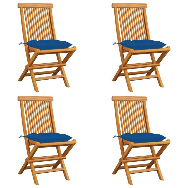 vidaXL Chaises de jardin et coussins bleu lot de 4 Bois de teck massif