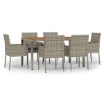 vidaXL Ensemble à manger jardin et coussins 7 Pièces gris rotin