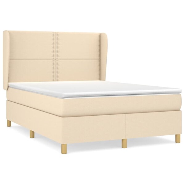 vidaXL Sommier à lattes de lit avec matelas Crème 140x200 cm Tissu