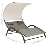 vidaXL Chaise longue double avec auvent textilène taupe