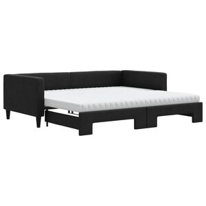 vidaXL Lit de jour avec gigogne et matelas noir 100x200 cm tissu