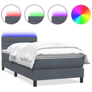 vidaXL Sommier à lattes de lit et matelas et LED gris foncé 90x220 cm velours