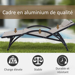 Bain de soleil transat design contemporain inclinable multi-positions repose-pied réglable tétière incluse alu textilène beige