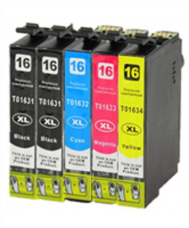 Pack de 5 cartouches compatibles t16 pour imprimantes epson