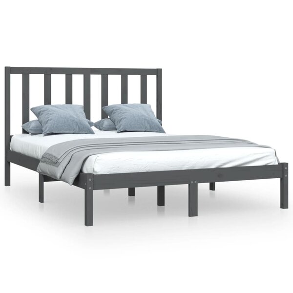 vidaXL Cadre de lit Gris Bois de pin massif 135x190 cm Double