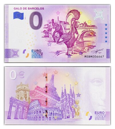 Billet de Collection 0 Euro souvenir 2020 Galo de Barcelos - Portugal - Neuf - Numéro de série aléatoire