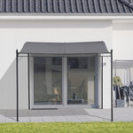 Pergola tonnelle de jardin auvent 2 97 x 2 97 m adossable métal noir polyester anti-UV gris