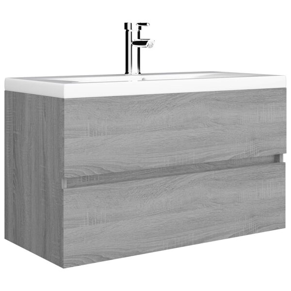 vidaXL Meuble lavabo avec bassin intégré Sonoma gris Bois d'ingénierie