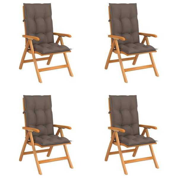 vidaXL Chaises inclinables de jardin avec coussins 4 Pièces Teck solide