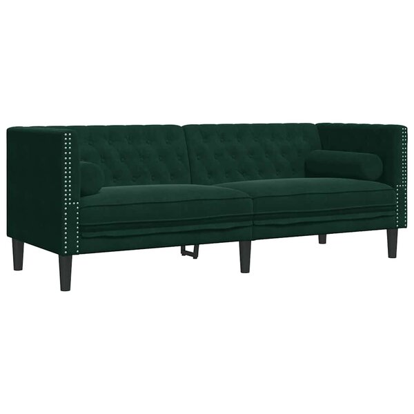 vidaXL Canapé Chesterfield avec traversins 3 places vert foncé velours