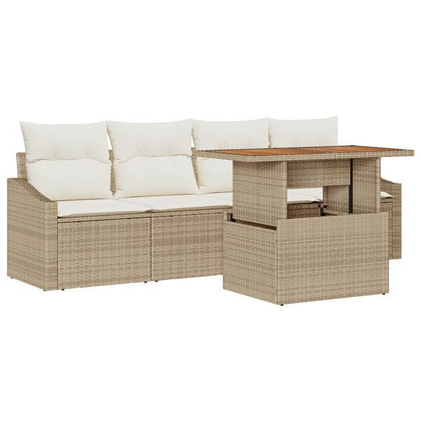vidaXL Ensemble de salle à manger pour jardin avec coussin 5 Pièces Beige
