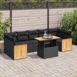 vidaXL Salon de jardin avec coussins 8 Pièces noir résine tressée acacia