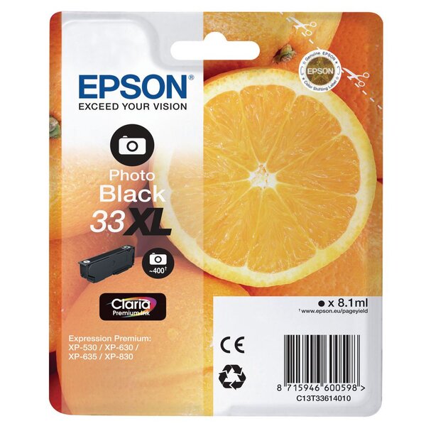 33xl oranges" cartouche d'encre originale grande capacité claria premium (c13t33614012) - noir photo"
