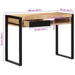 vidaXL Bureau 100x50x75 cm bois de manguier brut massif