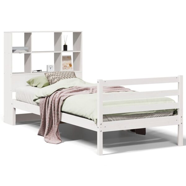 vidaXL Lit bibliothèque sans matelas blanc 90x190cm bois de pin massif