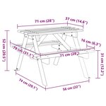 vidaXL Table de pique-nique pour 4 enfants avec trou de parasol sapin