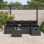 vidaXL Ensemble de canapé de jardin avec coussin 6 Pièces Noir Poly rotin