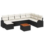 Ensemble de 9 pièces de canapés de jardin avec coussins noir poly rotin acacia