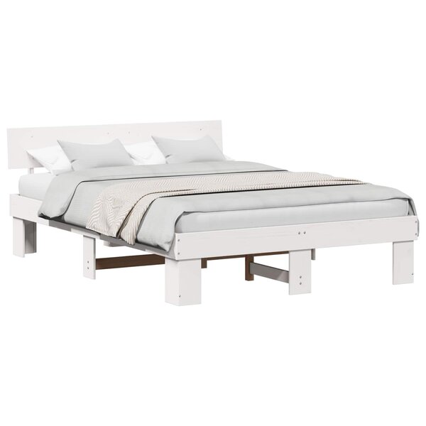 vidaXL Cadre de lit avec tête de lit Blanc 140 x 200 cm Pin massif