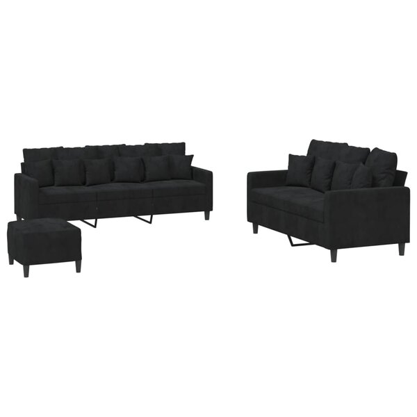 vidaXL Ensemble de canapés 3 Pièces avec coussins Noir Velours