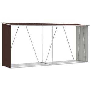 vidaXL Abri de stockage de bois Acier galvanisé 330x84x152 cm Marron