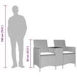 vidaXL Canapé de jardin 2 places avec table et coussins résine tressée