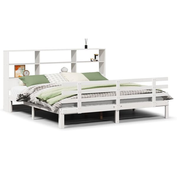 vidaXL Lit bibliothèque sans matelas blanc 200x200 cm bois pin massif