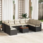 Ensemble de Canapés de Jardin vidaXL 10 Pièces avec Coussins Noir Poly Rotin Acacia
