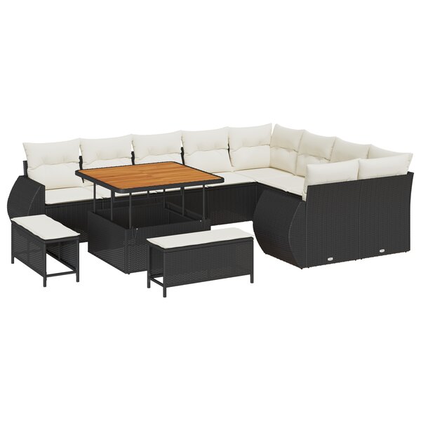 Ensemble de canapé de jardin vidaXL 12 pièces avec coussins noir rattan poly acacia