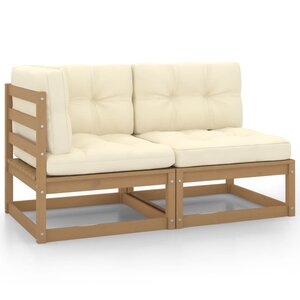 vidaXL Salon de jardin 2 Pièces avec coussins Marron miel Bois de pin