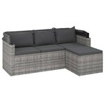 vidaXL Canapé de jardin 3 places avec toit et repose-pieds Gris