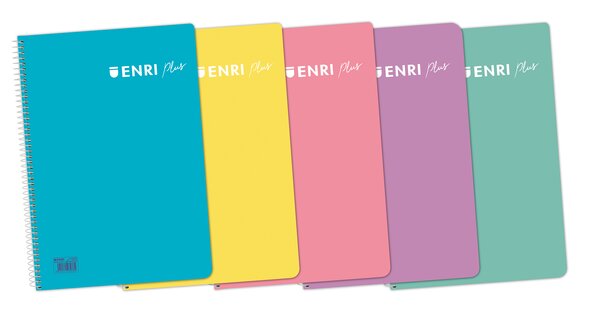LOT de 5 Enri Plus 4ème Cahier à Spirale 4x4 - Couverture Plastique - 80 Feuilles 90gr - Couleurs Assorties
