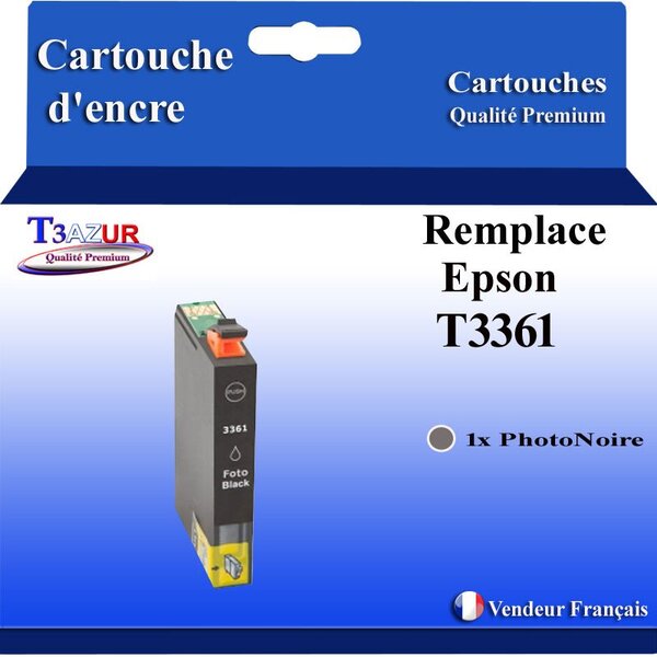 T3AZUR - Cartouche Compatible avec Epson 33  33XL pour Expression Premium XP-530 XP-540 XP-630 XP-635 XP-640 XP-645 XP-7100 XP-830 XP-900 - Photo Noire